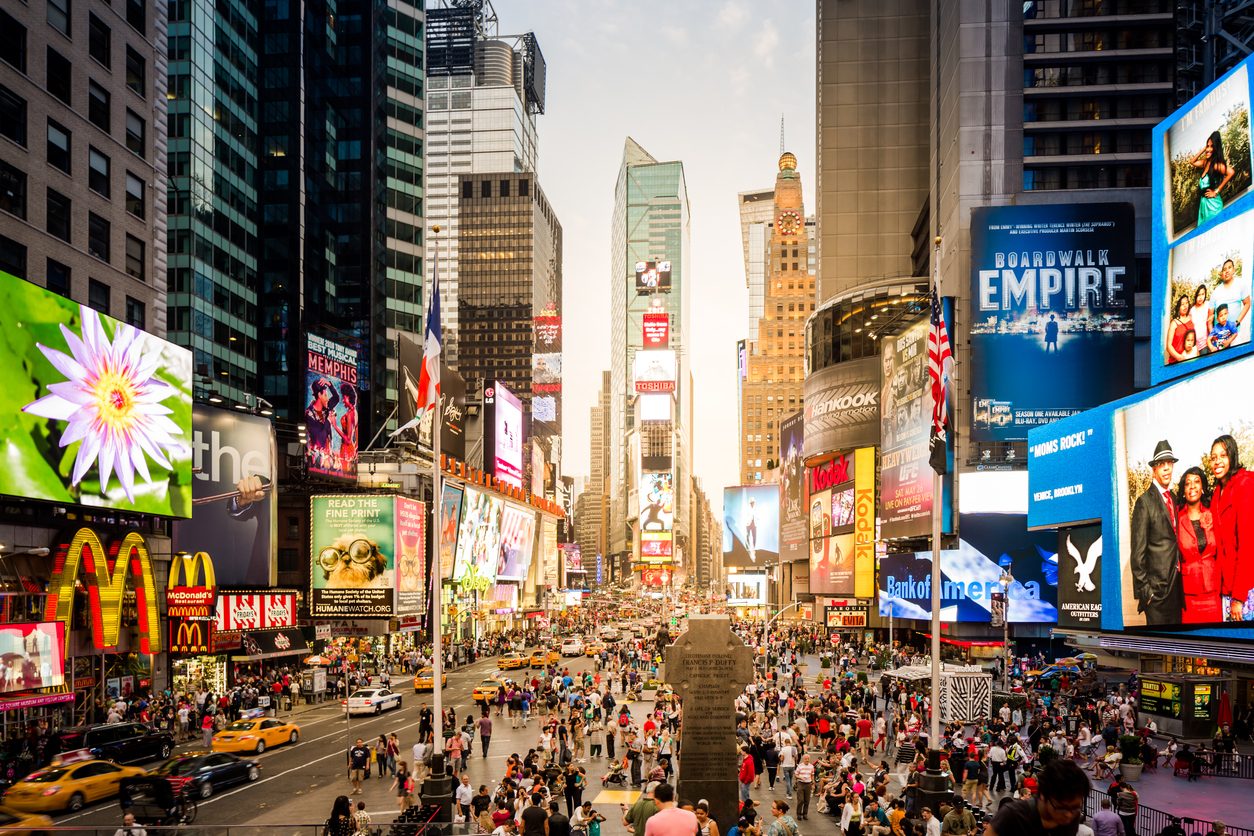 Times Square in New York City - 1540 Broadway - Disney Store - Forever 21  Framed Print