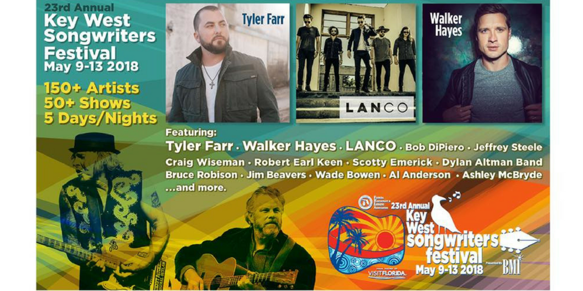 Tyler Farr, Walker Hayes, LANCO to Headline the 2018 Key West Songwriters Festival